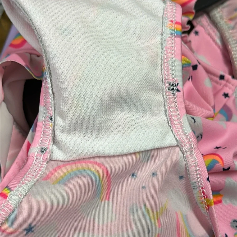 Cat and Jack Pink Unicorn Rainbow Ruffled One Piece Swimsuit Infants 9 Months